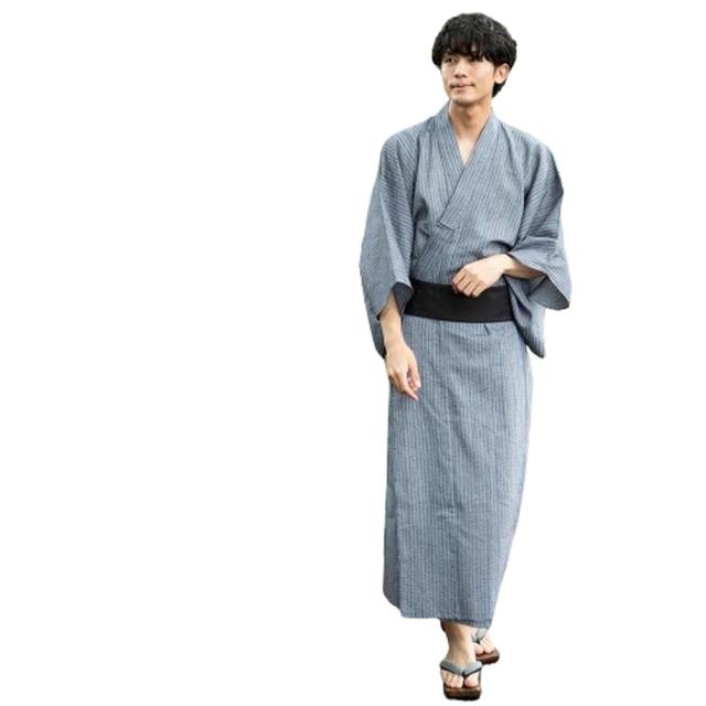 ジェネレス（geneless）/浴衣 メンズ ゆかた おしゃれ フルセット帯 下駄 腰紐 男性 夏 祭り 紺白縞 紺 帯 灰黒太縞_9