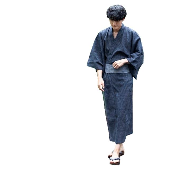 ジェネレス（geneless）/浴衣 メンズ ゆかた おしゃれ フルセット帯 下駄 腰紐 男性 夏 祭り 紺白縞 紺 帯 灰黒太縞_11
