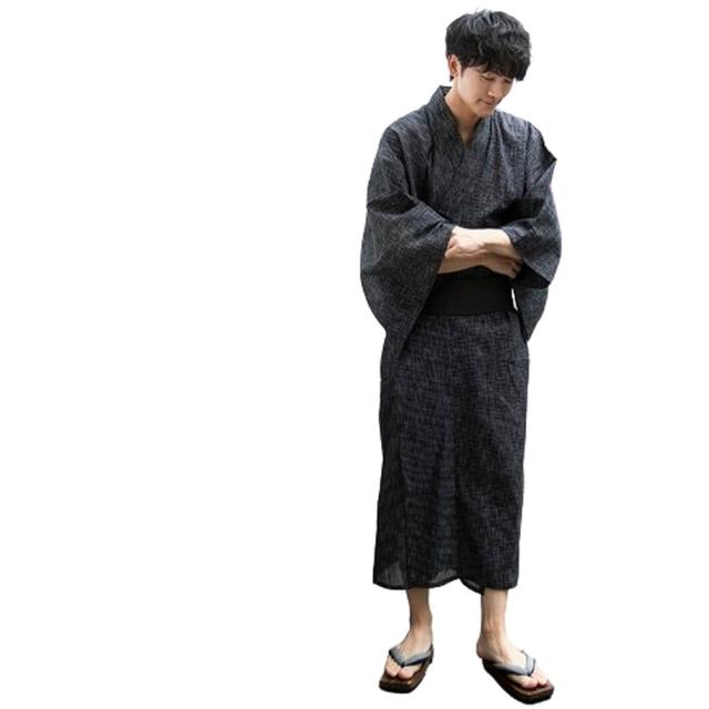 ジェネレス（geneless）/浴衣 メンズ ゆかた おしゃれ フルセット帯 下駄 腰紐 男性 夏 祭り 紺白縞 紺 帯 灰黒太縞_12