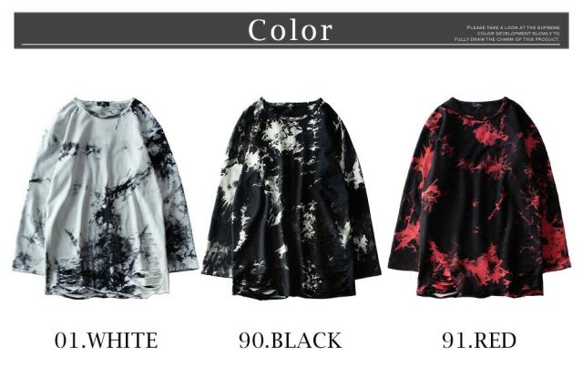 ジェネレス（geneless）/長袖 tシャツ メンズ ムラ染め 裾ダメージ ヴィジュアル系 Tシャツ おしゃれ ダメージ_15