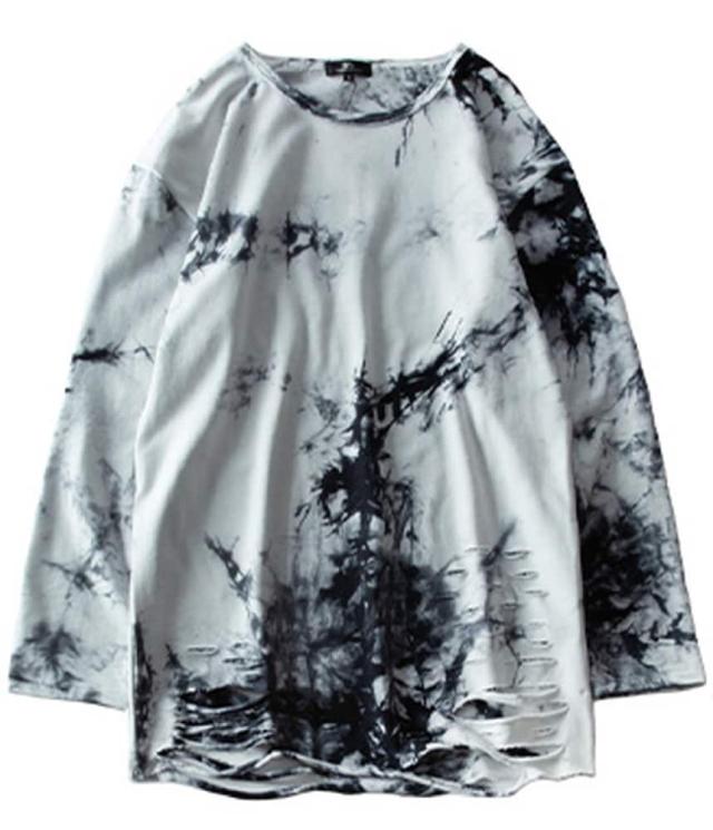 ジェネレス（geneless）/長袖 tシャツ メンズ ムラ染め 裾ダメージ ヴィジュアル系 Tシャツ おしゃれ ダメージ_1