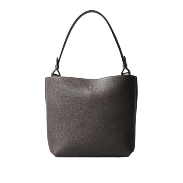 HIROFU ヒロフ ハンドバッグ 本革 レザー ブラック スクエア ロゴ型押し