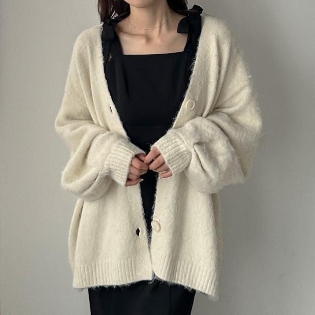 ルエレ（Louere）/Louere　ボリュームVネックシャギーニットカーディガン