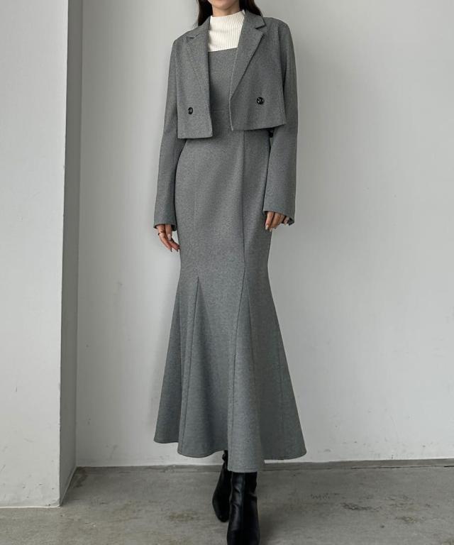 ルエレ（Louere）/Louere　ヘリンボーンショートジャケット＆マーメイドキャミワンピースSETの通販は 7,962円