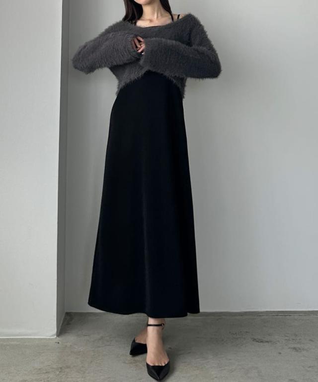 ルエレ（Louere）/Louere　ャギーショートニット＋セミフレアキャミワンピースSET