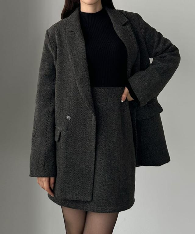 ルエレ（Louere）/Louere　ヘリンボーンテーラードジャケット＋ミニスカートSET（インパン付き）