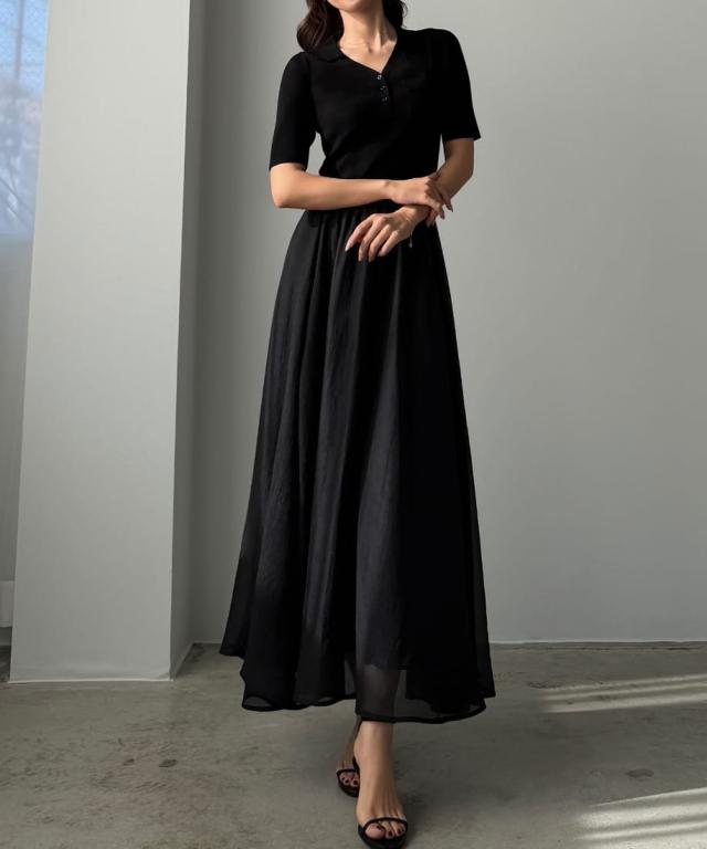 ルエレ（Louere）/Louere ポロニットドッキングシアーフレアワンピース 