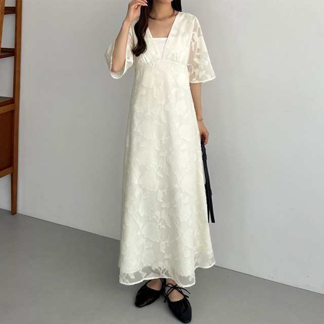 カラウティア（callautia）/callautia　シアーフラワージャガードVネックワンピースの通販は