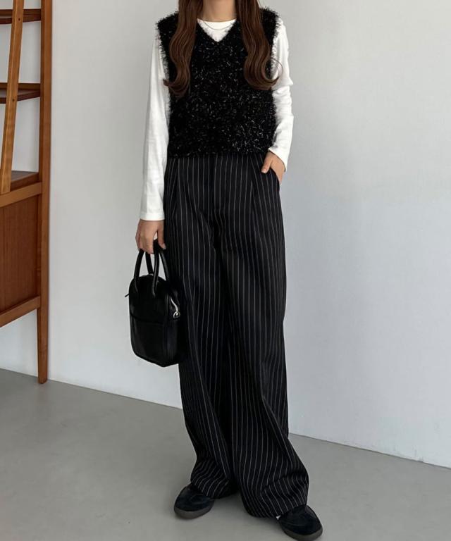 カラウティア（callautia）/callautia　裏起毛ストライプタックスラックス