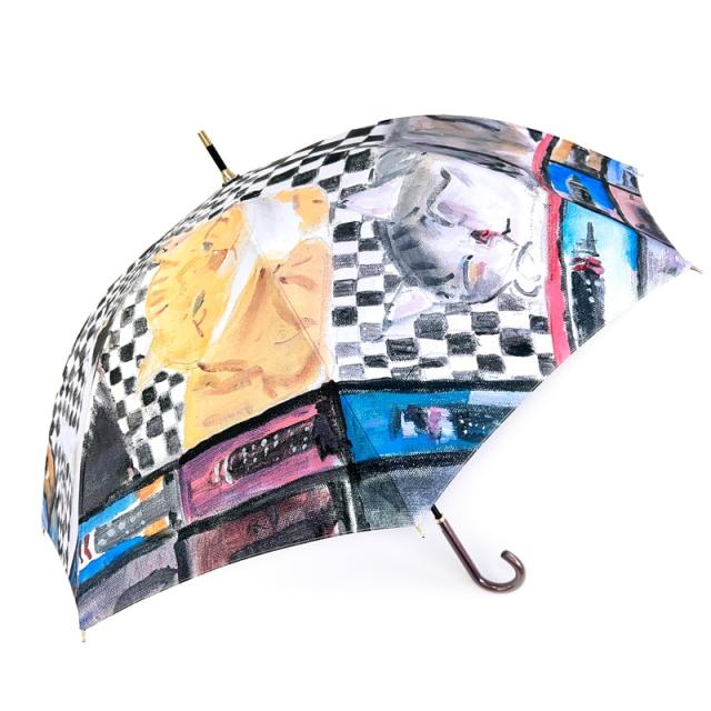 【未使用・タグ付き】マンハッタナーズ　長傘　雨傘 タグ付き未使用】マンハッタナーズ 猫柄 傘 アンブレラ Cat