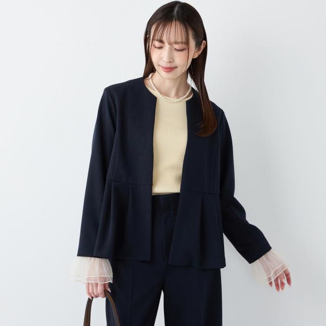 シップス カラーズ（SHIPS Colors）/《一部追加予約》SHIPS Colors:ストレッチ ジョーゼット ペプラム ジャケット◆