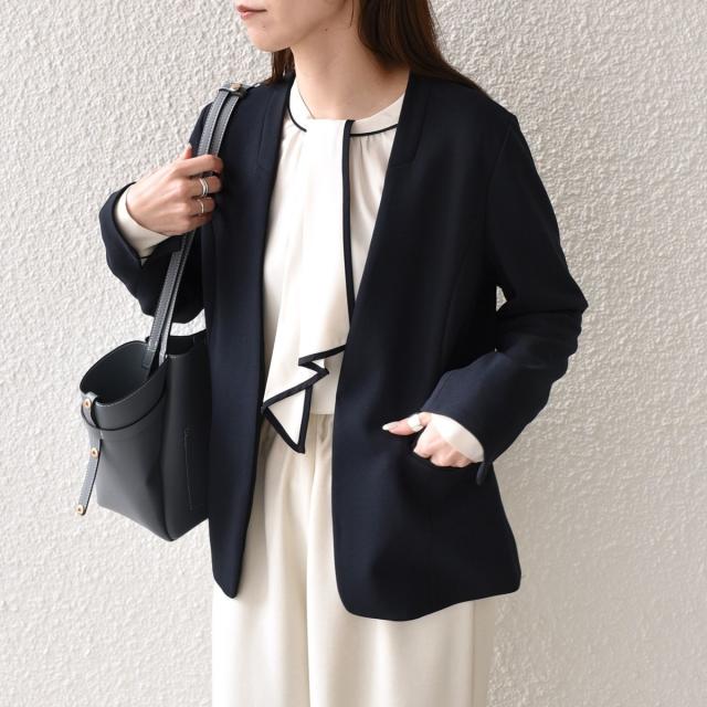 シップス カラーズ（SHIPS Colors）/《一部追加予約》SHIPS Colors:ストレッチ ジョーゼット Vカラー ジャケット3 ◆