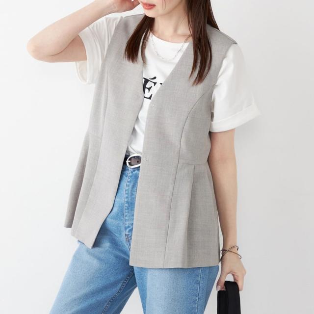 シップス カラーズ（SHIPS Colors）/SHIPS Colors:〈洗濯機可能〉リネンライク ペプラム ベスト◇