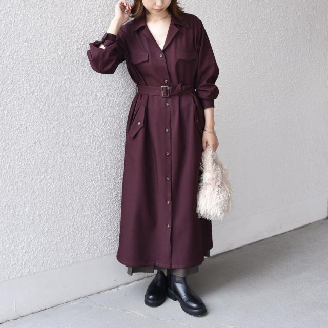 シップス カラーズ（SHIPS Colors）/SHIPS Colors:〈手洗い可能〉開襟 ベルテッド シャツ ワンピース◇