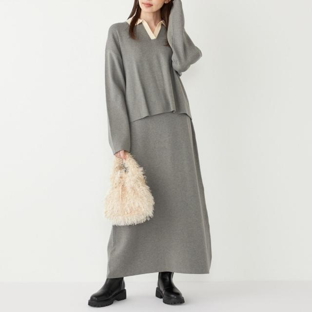 シップス カラーズ（SHIPS Colors）/SHIPS Colors:〈手洗い可能〉スキッパー ニット × スカート セットアップ◇