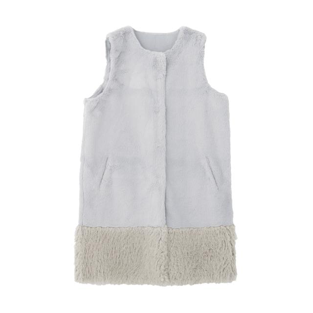 ムーンバット（MOONBAT）/フェイクファーロングジレ ベスト レッキス風×ラム風 ポケット付き