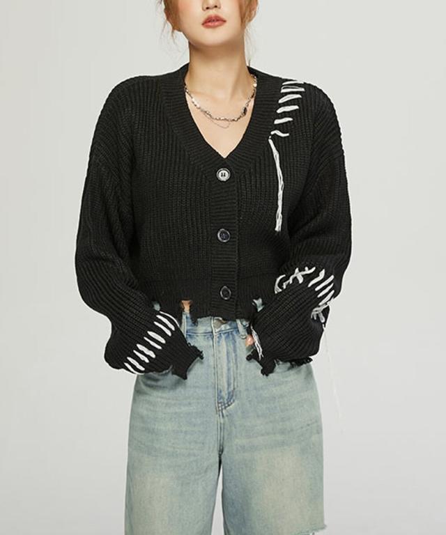 フック（HOOK）/【HOOK】for girls クレイジーステッチショット丈ニットカーディガンの通販は 6,307円