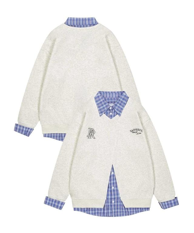 フック（HOOK）/【HOOK】for　girls　チェック柄シャツ+無地カーデレイヤード風トップス