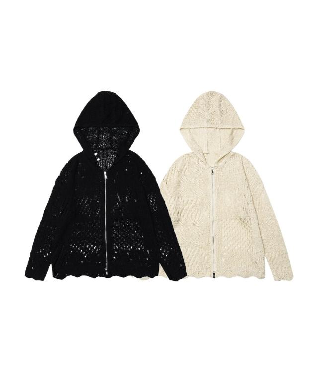 パーカー 「HOOK」for　girls　無地透かし編みニットジップパーカー レディース パーカー 「HOOK」for girls 無地透かし編みニットジップ
