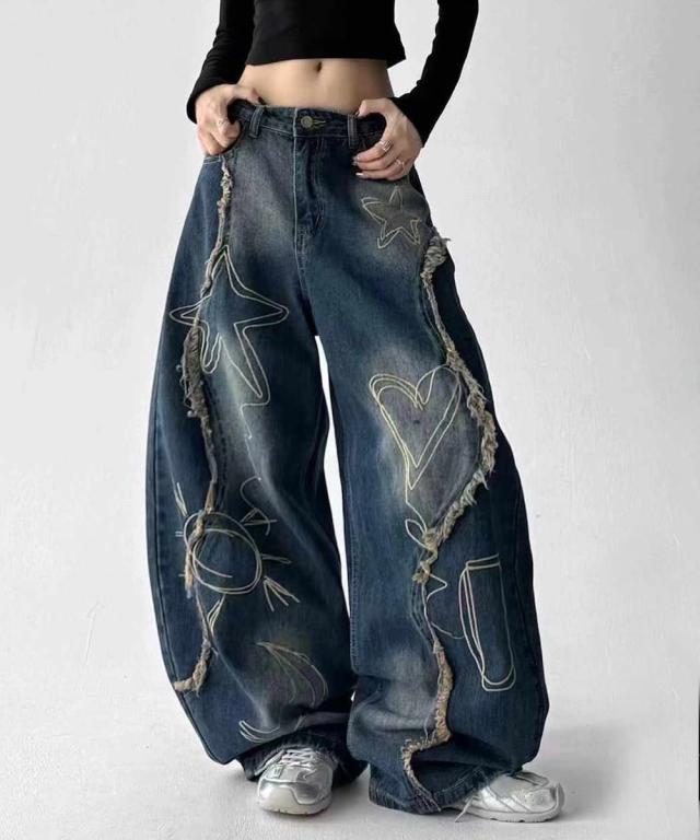 フック（HOOK）/グラフィックステッチ ダメージ加工 デニムパンツ