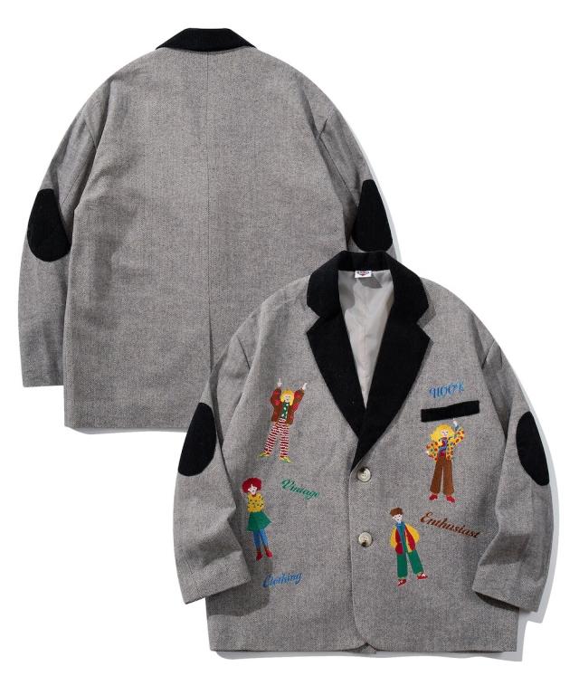 フック（HOOK）/HOOK −original−　レトロ調人物刺繍異素材襟テーラードジャケット