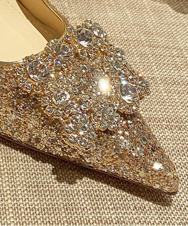 極美品【JIMMY CHOO】Lang 100　ゴールドラメ　ピンヒールパンプス ジャスミングランディフローラム/【Jasmine】キラキララメのビジュー