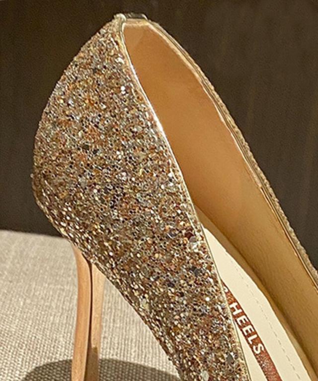 極美品【JIMMY CHOO】Lang 100　ゴールドラメ　ピンヒールパンプス ジャスミングランディフローラム/【Jasmine】キラキララメのビジュー