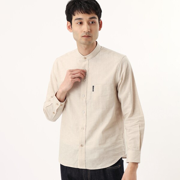 コナカ/【stanley blacker】リネン混バンドカラー長袖シャツ/ベージュ/ウォッシャブルの通販は
