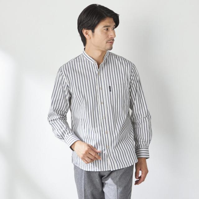コナカ（konaka）/【stanley blacker】【長袖】バンドカラ?ストライプシャツ オフホワイト