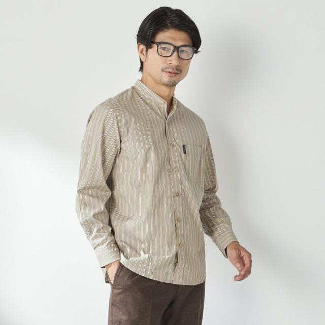 コナカ（konaka）/【stanley blacker】【長袖】バンドカラ?ストライプシャツ ベージュ