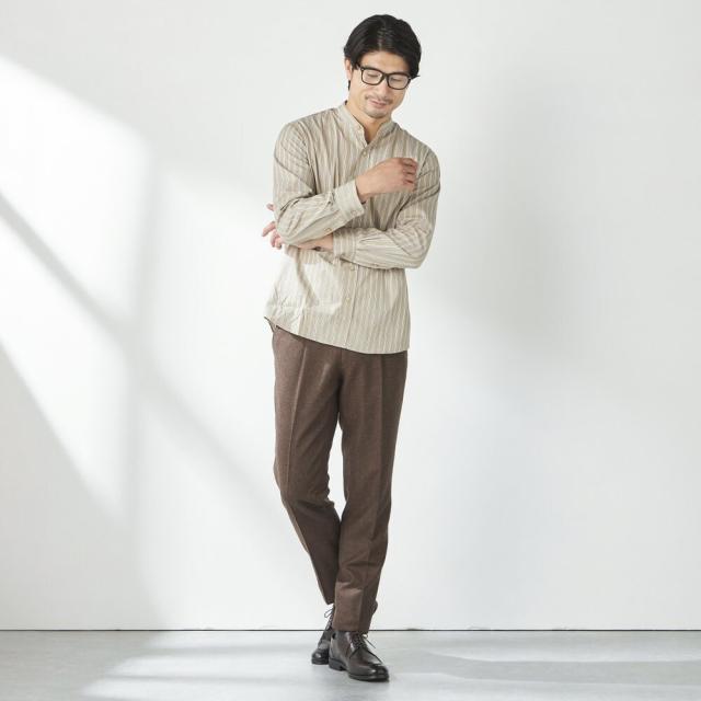 コナカ（konaka）/【stanley blacker】【長袖】バンドカラ?ストライプシャツ ベージュ