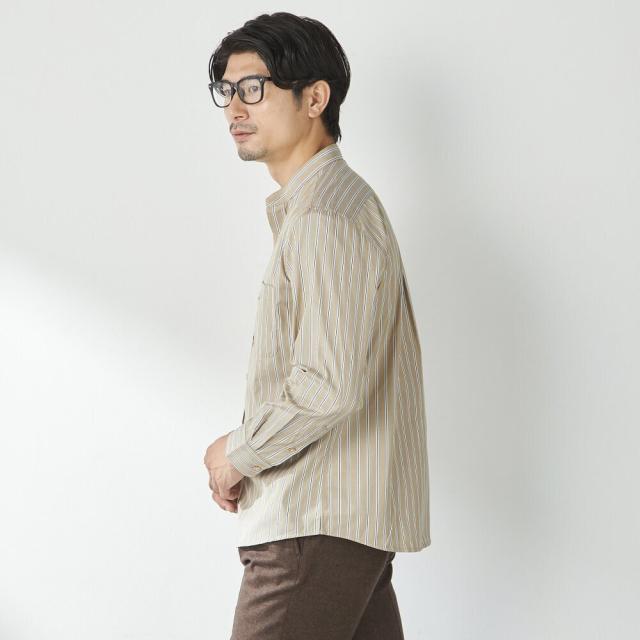 コナカ（konaka）/【stanley blacker】【長袖】バンドカラ?ストライプシャツ ベージュ