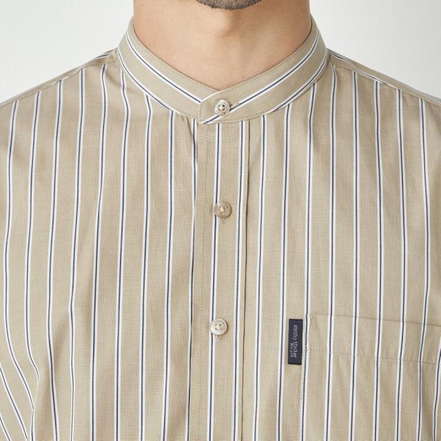 コナカ（konaka）/【stanley blacker】【長袖】バンドカラ?ストライプシャツ ベージュ