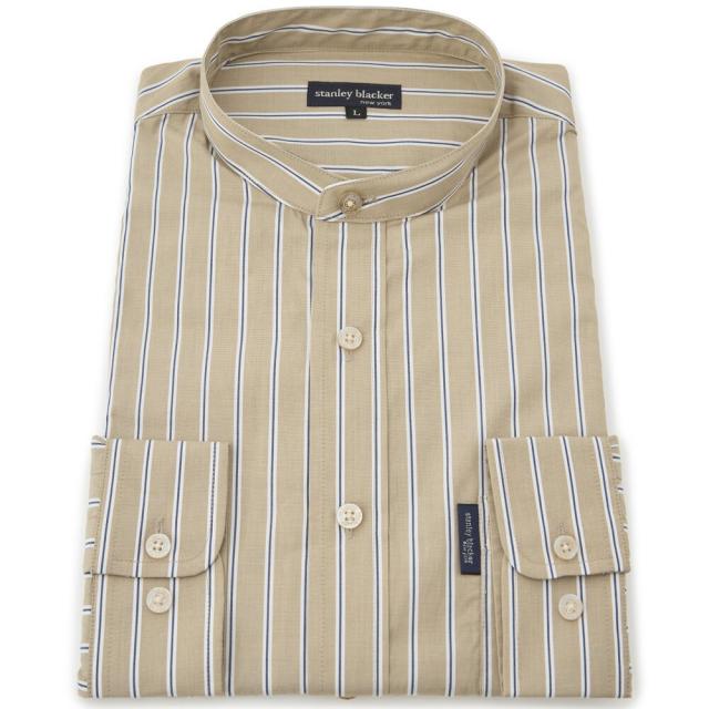 コナカ（konaka）/【stanley blacker】【長袖】バンドカラ?ストライプシャツ ベージュ