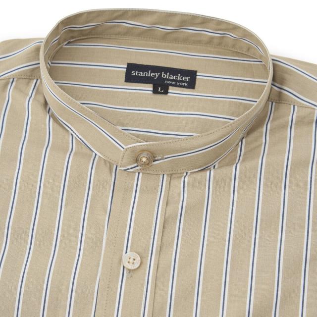 コナカ（konaka）/【stanley blacker】【長袖】バンドカラ?ストライプシャツ ベージュ