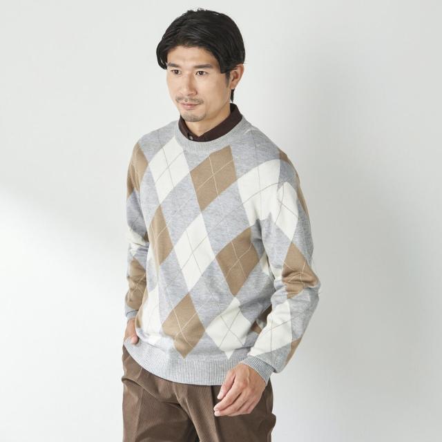 コナカ（konaka）/【stanley blacker】洗えるアーガイルクルーネックニット グレー