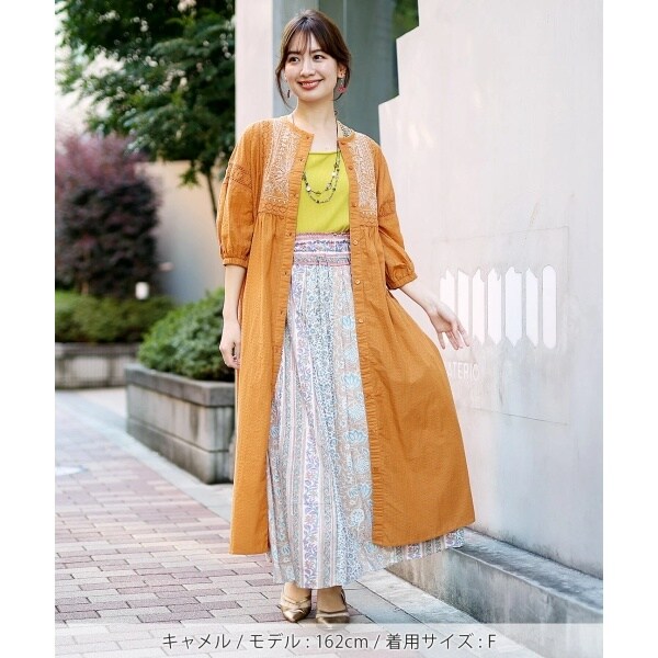 CK9訳有 チカンカリ ラクノウ刺繍 インド綿 ロングフレアワンピース L LL チチカカ（titicaca）/エコフレンドリーコットン×ラクノウ刺繍