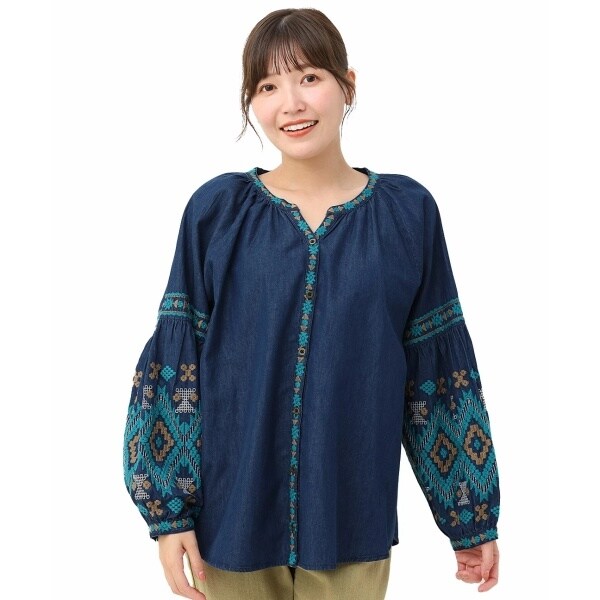 チチカカ　Rico ライトデニムナバホ刺繍ブラウス　エスニック　デニムシャツ Rico ライトデニムナバホ刺繍ブラウス / シャツ・ブラウス