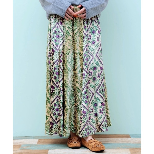 チチカカ（titicaca）/Rico エコフレンドリーダイ ベロアブロックプリントスカート