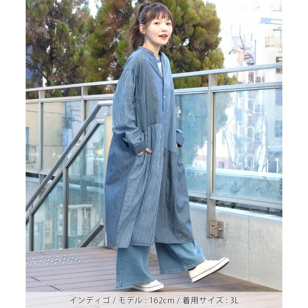 チチカカ（titicaca）/ストライプパッチワンピース(大きいサイズ)