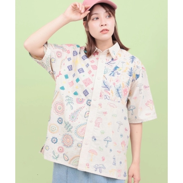 チチカカ（titicaca）/go slow caravan レーヨンコットンスクエア刺繍半袖シャツ【WEB限定】