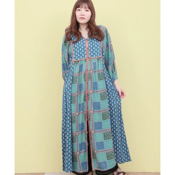 チチカカ（titicaca）/Rico エコフレンドリーダイ パッチブロックプリントワンピース