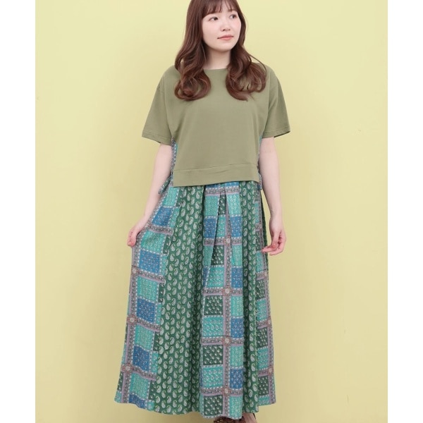 チチカカ（titicaca）/Rico エコフレンドリーダイ パッチブロックプリントドッキングワンピース