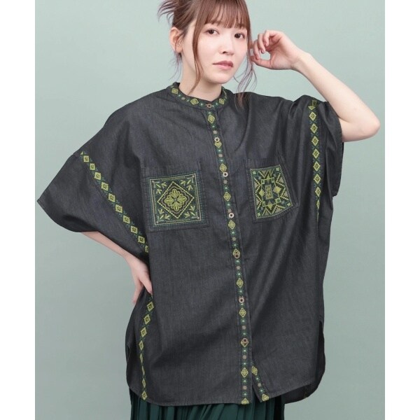 チチカカ（titicaca）/Rico ライトデニムメヒコタイル刺繍シャツ