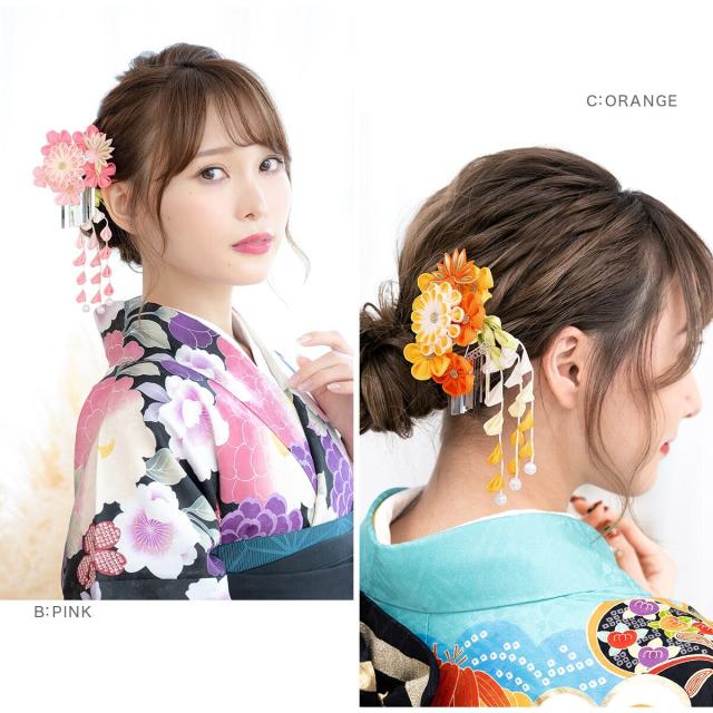 ソウビエン（SOUBIEN）/髪飾り2点セット 簪 つまみ細工 菊 梅 藤下がり_7