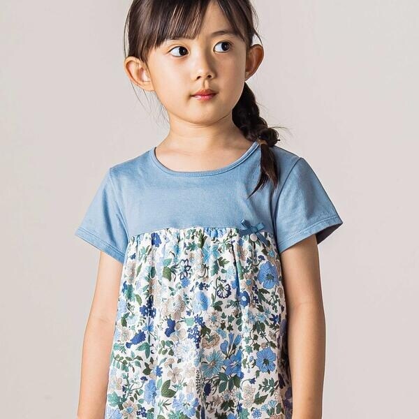 タルティーヌエショコラ　ブルー系　リバティ　ワンピース セール お揃い日本製リバティプリント(Small Susanna