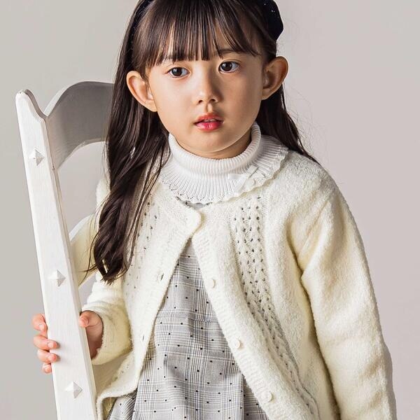 タルティーヌ エ ショコラ（Tartine et Chocolat）/【お揃い】フロント編地の前ボタン長袖カーディガン(100~140cm)_3