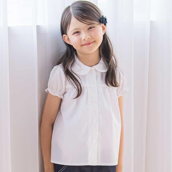 タルティーヌ エ ショコラ（Tartine et Chocolat）/コットンシャンブレー襟付きパフスリーブブラウス(100~140cm)