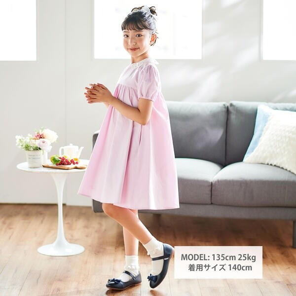 タルティーヌ エ ショコラ（Tartine et Chocolat）/【お揃い】襟レースシャンブレーワンピース(90~140cm)_2