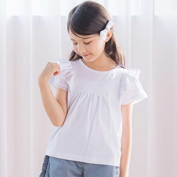 タルティーヌ エ ショコラ（Tartine et Chocolat）/ベア天竺フリルレースTシャツ(100~140cm)